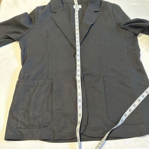 Womens Black Linen-Blend Button Front Blazer Suit Size M(8-10) Time and Tru NWOT - Picture 6 of 8